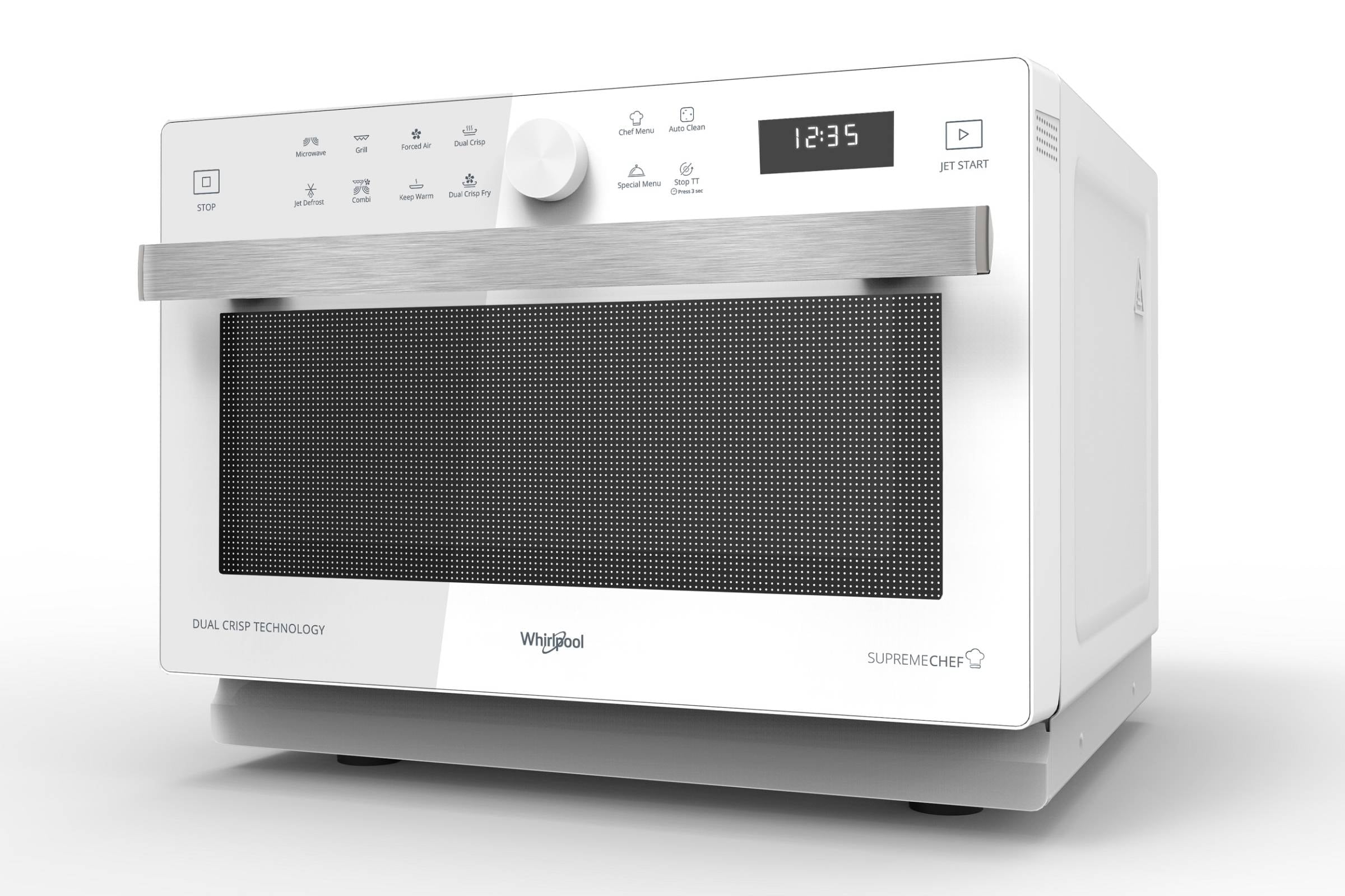 Micro-ondes combiné WHIRLPOOL MWSC833W : Posable 33 L, Dual Crisp, chaleur pulsée et 40 programmes Chef Menu