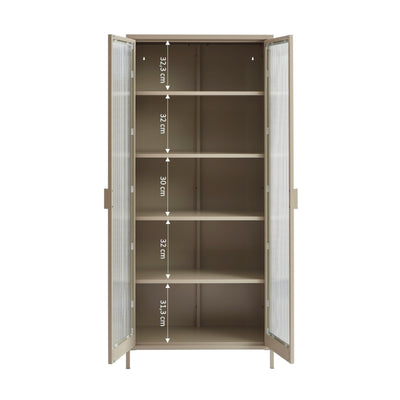 Vaisselier PANTONE en verre cannelé et métal taupe h180cm
