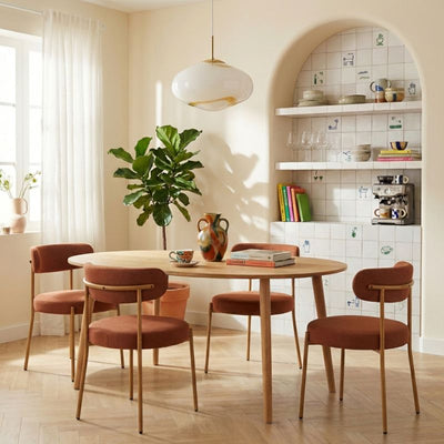 Ensemble repas table extensible ORACLE placage chêne et lot de 2 chaises NOA tissu terracotta