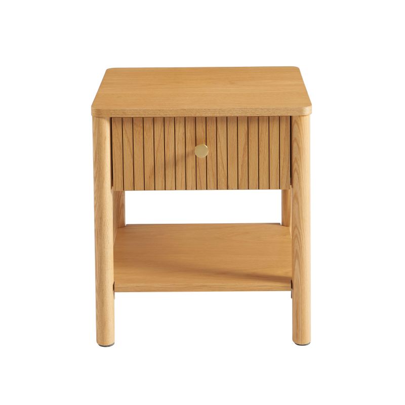 Table de chevet en placage chêne naturel avec tiroir cannelé, design contemporain élégant