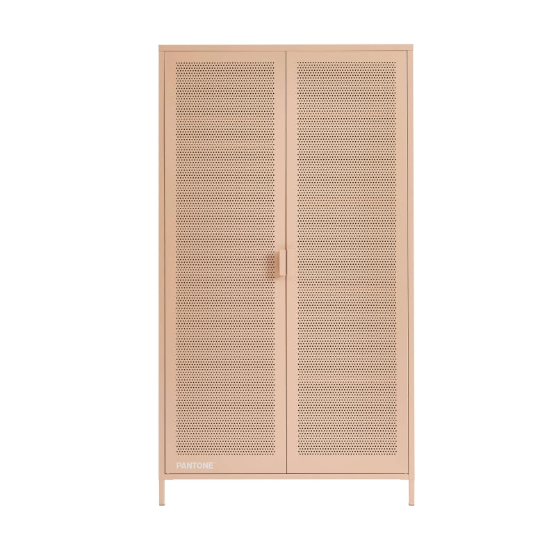 Armoire 2 portes métal rose blush finition époxy mat, design contemporain épuré