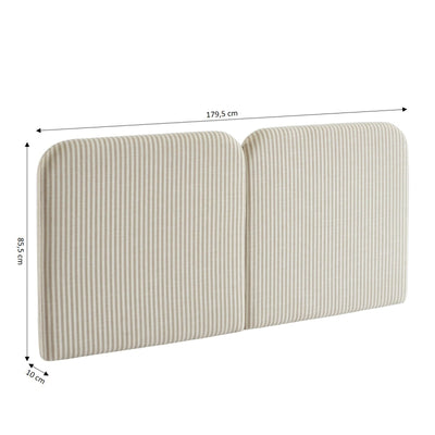 Tête de lit LOUISON tissu lin rayé blanc et beige 160cm