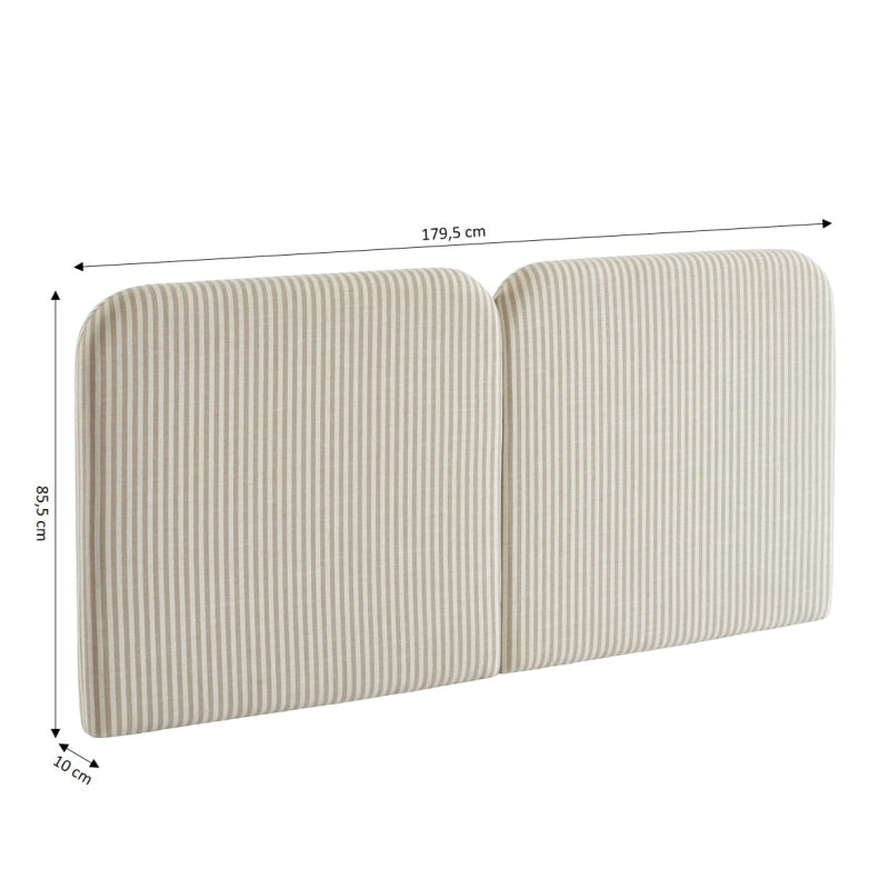 Tête de lit LOUISON tissu lin rayé blanc et beige 160cm