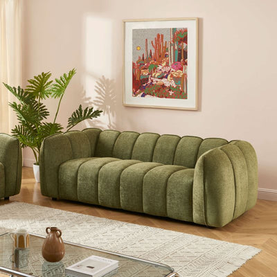 Ensemble canapés droits fixes 3+2 MATILDA tissu chenille vert