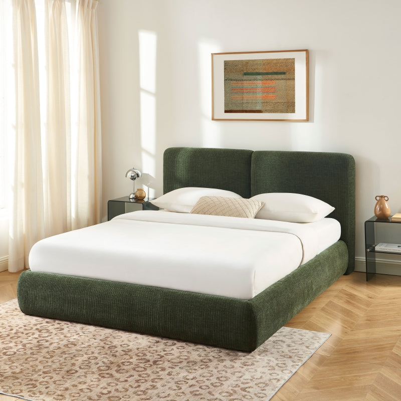 Lit coffre YOKA 160x200 velours côtelé vert sommier inclus