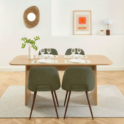 Ensemble table LANGO chêne et 4 chaises ELISABETH tissu vert