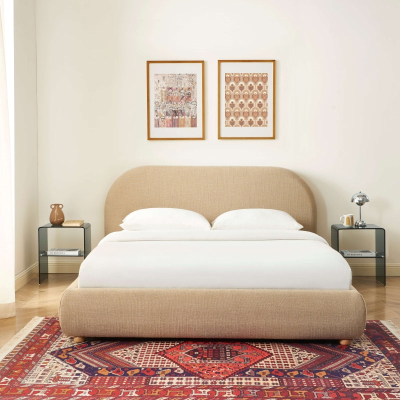 Lit coffre JELLY 160x200 tissu bouclette beige sommier inclus