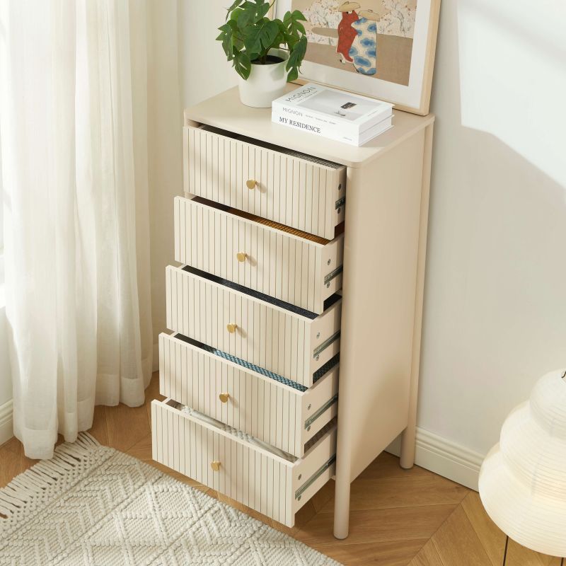 Chiffonnier CLEO laqué 5 tiroirs beige 55cm