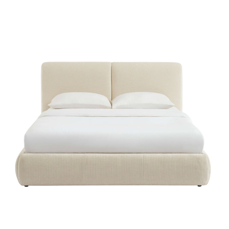 Lit coffre 160x200 en velours côtelé beige avec sommier, design élégant pour chambre contemporaine