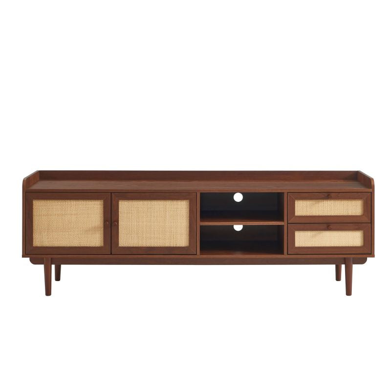 Meuble TV Leon 180cm placage noyer et cannage, design contemporain salon