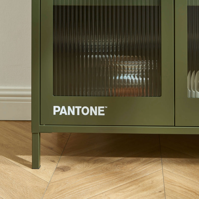 Vaisselier PANTONE en verre cannelé et métal vert olive h180cm