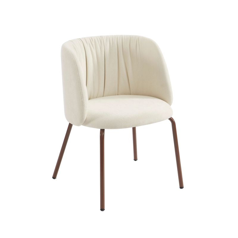 Chaise LUISA tissu chenille écru et pieds métal marron, design moderne raffiné