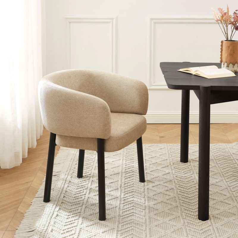 Lot de 2 fauteuils de table ABELIA velours tramé beige et pieds métal noir
