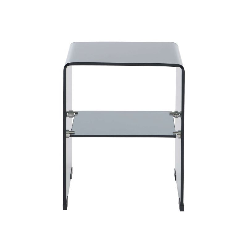Table de chevet en verre trempé noir GINZA, lignes arrondies, design minimaliste contemporain