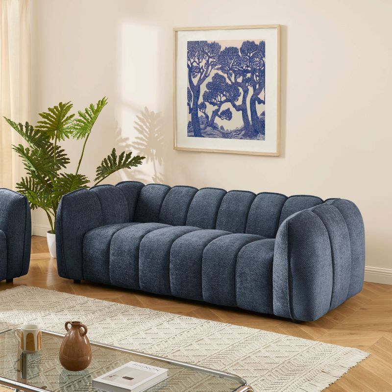 Ensemble canapés droits fixes 3+2 MATILDA tissu chenille bleu