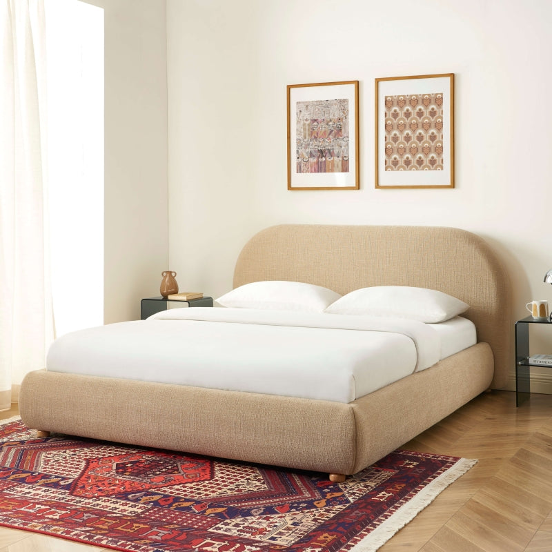 Lit coffre JELLY 160x200 tissu bouclette beige sommier inclus