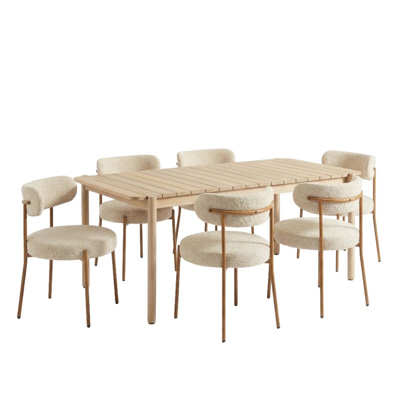 Ensemble repas table SAMOA 180cm et 6 chaises NOA bouclette beige pour salle a manger