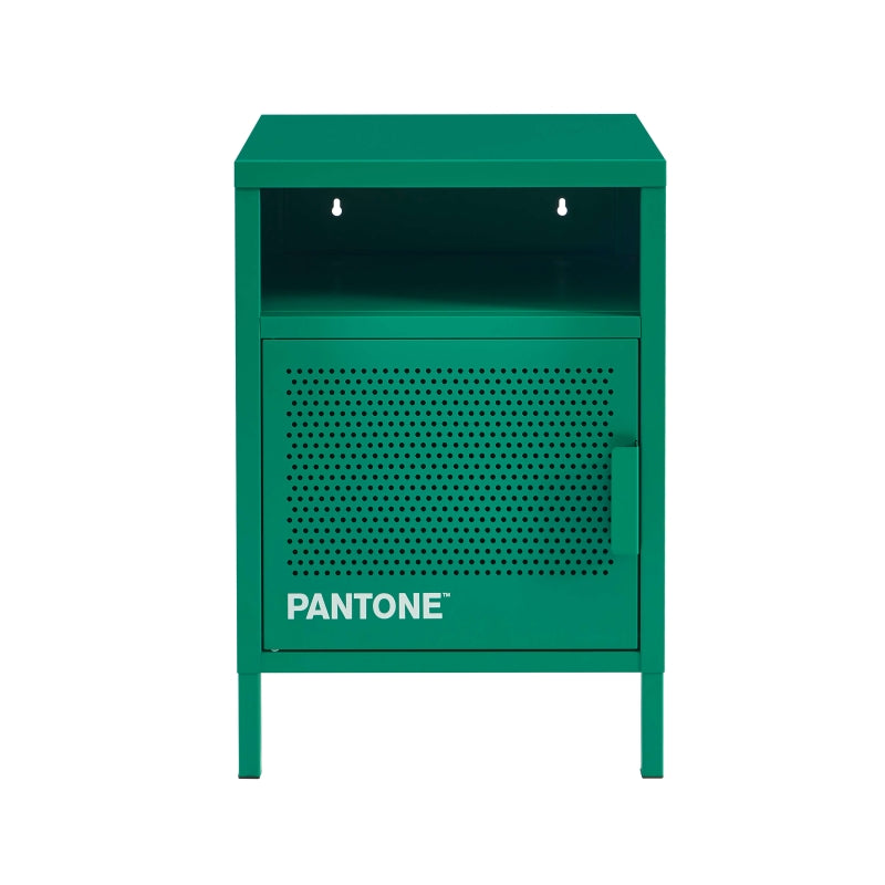 Table de chevet métal coloris émeraude design industriel, pour chambre moderne