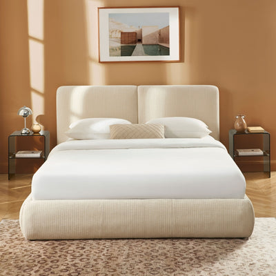Lit coffre YOKA 160x200 velours côtelé beige sommier inclus