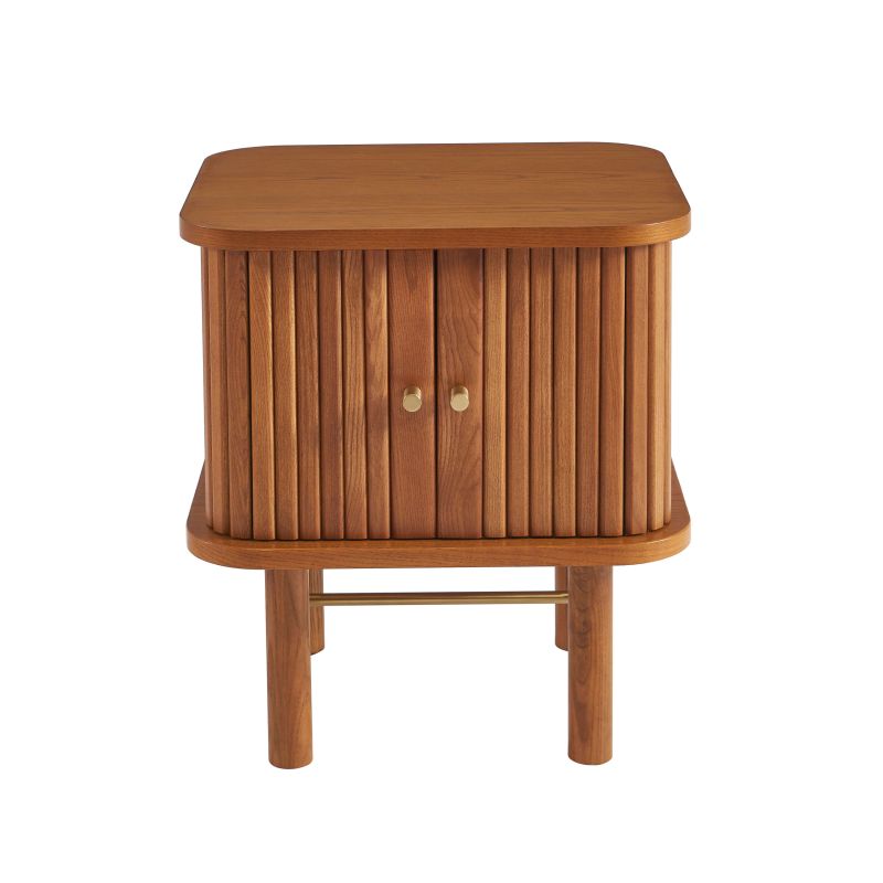 Table de chevet ERNEST en placage frêne foncé, portes tambour arrondies, style nature