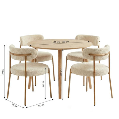 Ensemble repas table extensible ORACLE placage chêne et lot de 2 chaises NOA tissu bouclette beige