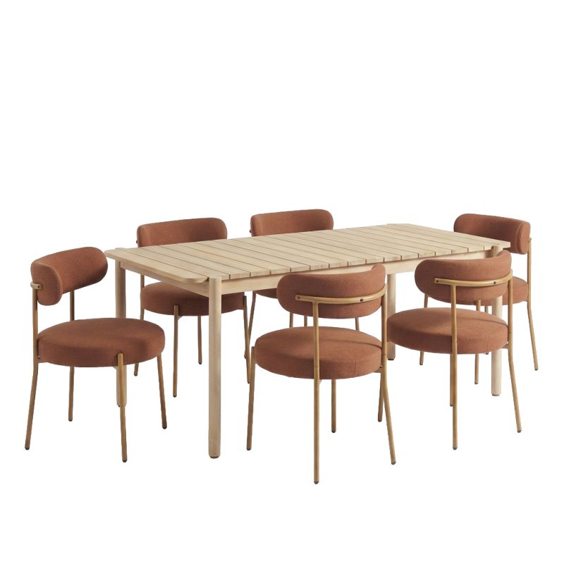 Ensemble repas table SAMOA 180cm et 6 chaises NOA tissu terracotta pour salle à manger
