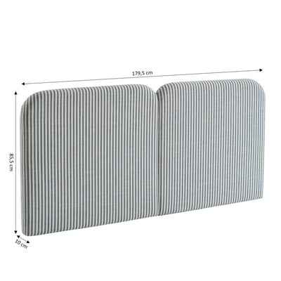 Tête de lit LOUISON tissu lin rayé blanc et bleu 160cm