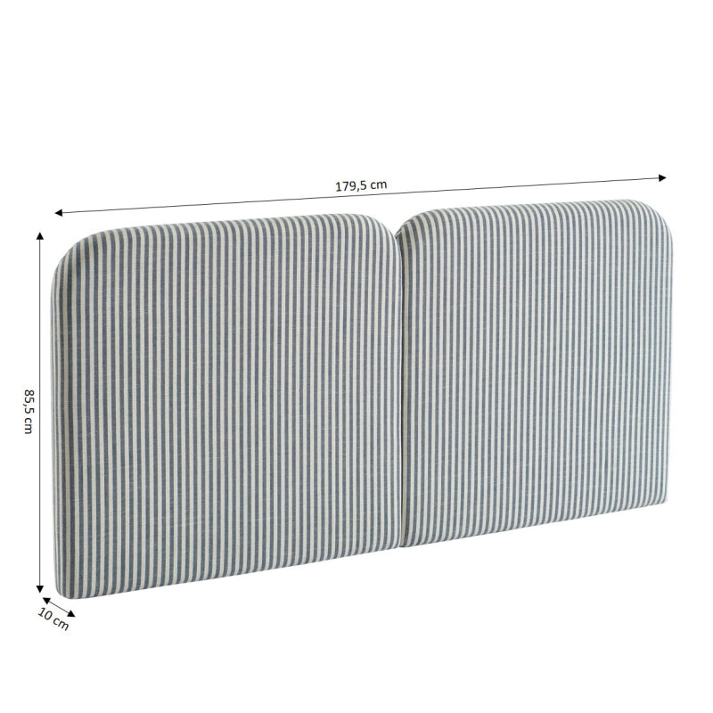 Tête de lit LOUISON tissu lin rayé blanc et bleu 160cm