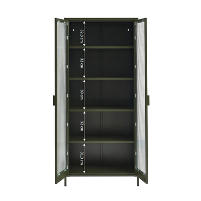 Vaisselier PANTONE en verre cannelé et métal vert olive h180cm