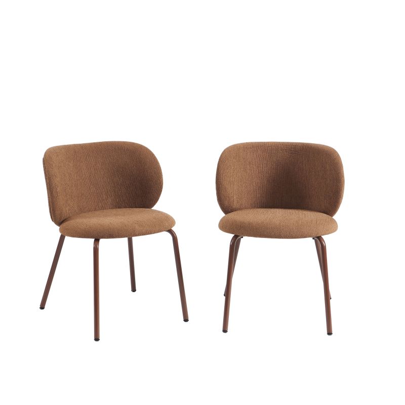 Lot de 2 chaises tissu chenille marron, pieds métal, assise enveloppante style moderne