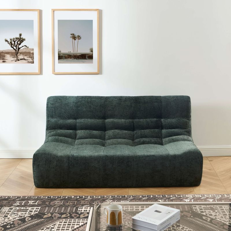 Ensemble banquette et chauffeuse JANIS modulable 3 places tissu chenille vert