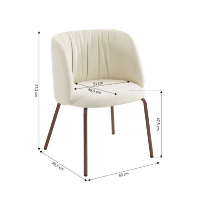 Chaise LUISA tissu chenille écru et pieds métal marron