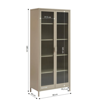 Vaisselier PANTONE en verre cannelé et métal taupe h180cm