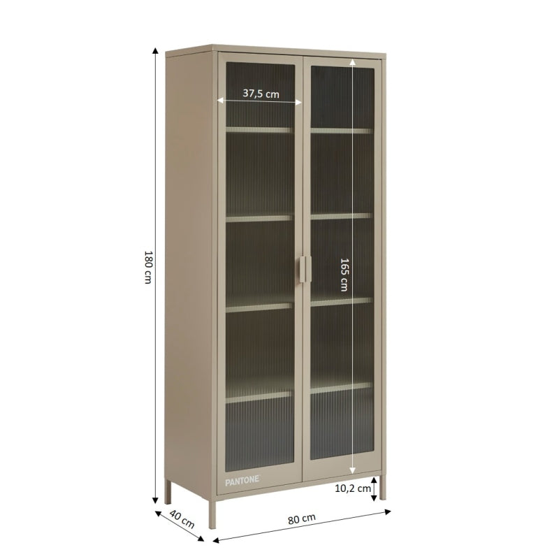 Vaisselier PANTONE en verre cannelé et métal taupe h180cm