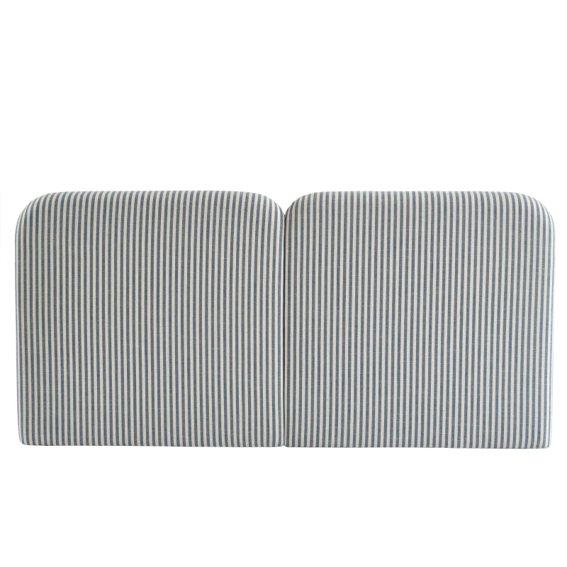 Tête de lit LOUISON tissu lin rayé blanc et bleu 160cm