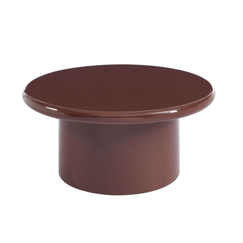 Table basse ronde laquée brillante bordeaux 80cm, design contemporain sophistiqué