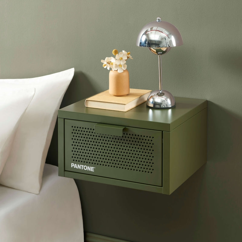 Table de chevet murale PANTONE métal vert olive 40cm