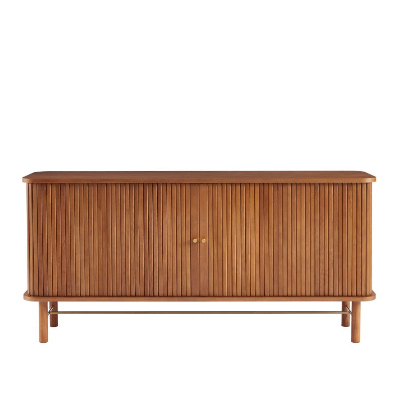 Buffet 2 portes tambour en frêne foncé massif et placage, 160cm, style contemporain