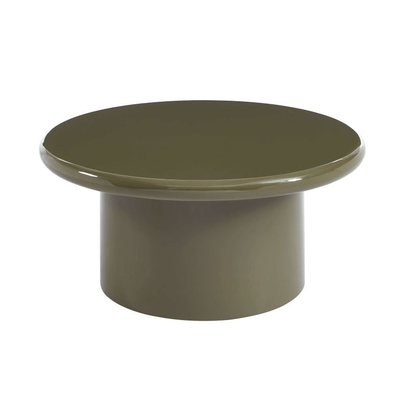Table basse ronde laquée brillante vert olive 80cm, design contemporain sophistiqué