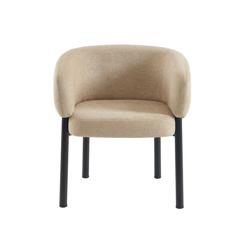 Lot de 6 fauteuils de table ABELIA velours tramé beige et pieds métal noir