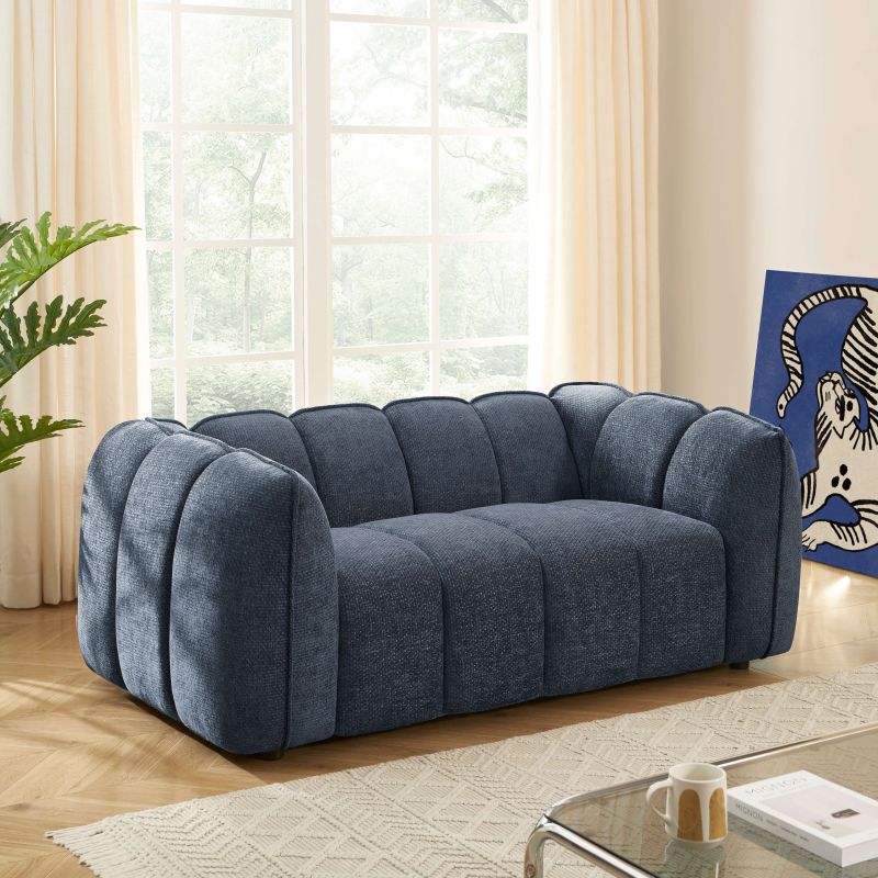 Ensemble canapés droits fixes 3+2 MATILDA tissu chenille bleu