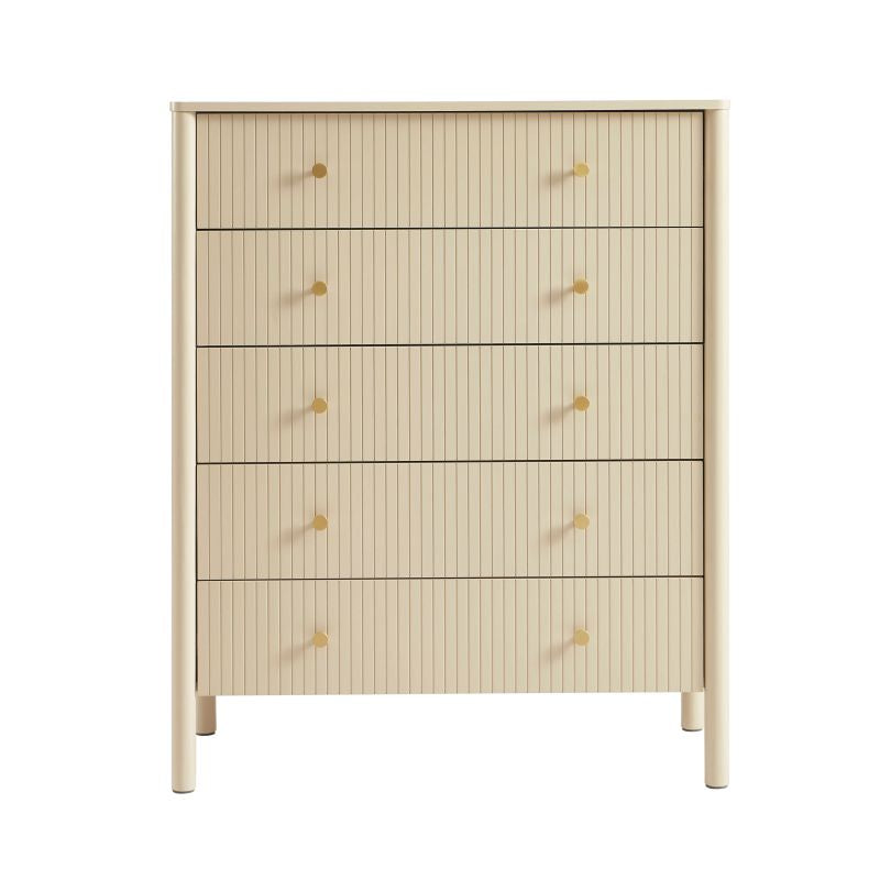 Commode laquée beige 5 tiroirs 90cm façades cannelées, style contemporain