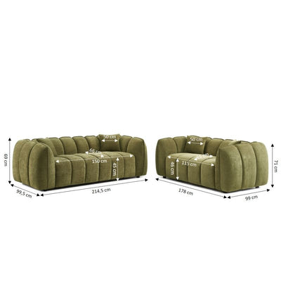Ensemble canapés droits fixes 3+2 MATILDA tissu chenille vert