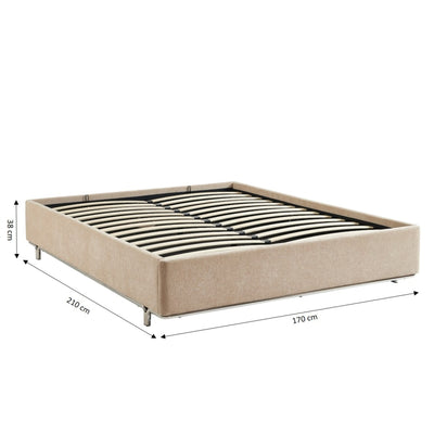 Lit coffre MAGGY 160x200 tissu chenille beige sommier inclus
