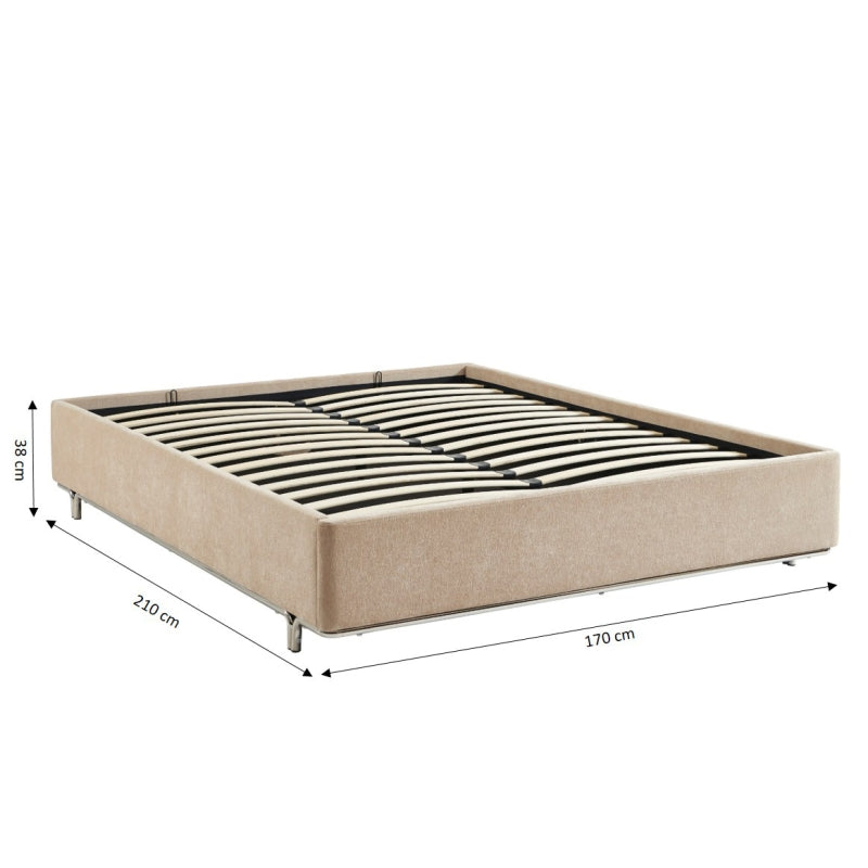 Lit coffre MAGGY 160x200 tissu chenille beige sommier inclus