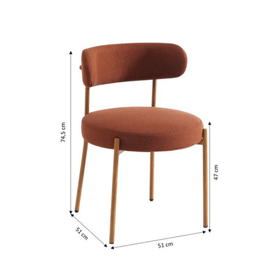 Ensemble repas table SAMOA 180 cm et lot de 6 chaises NOA tissu terracotta