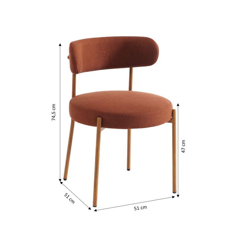Ensemble repas table SAMOA 180 cm et lot de 6 chaises NOA tissu terracotta