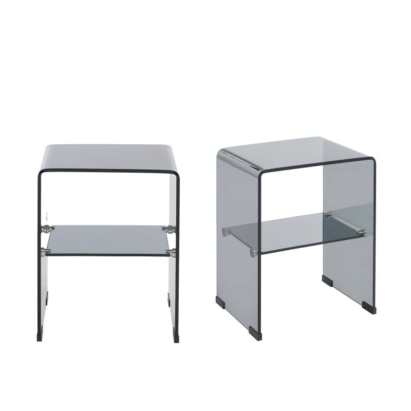 Lot de 2 tables de chevet en verre trempé noir, design minimaliste aux lignes arrondies