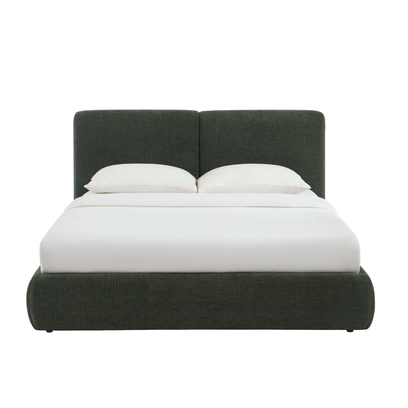 Lit coffre 160x200 en velours côtelé vert, avec sommier inclus, design élégant