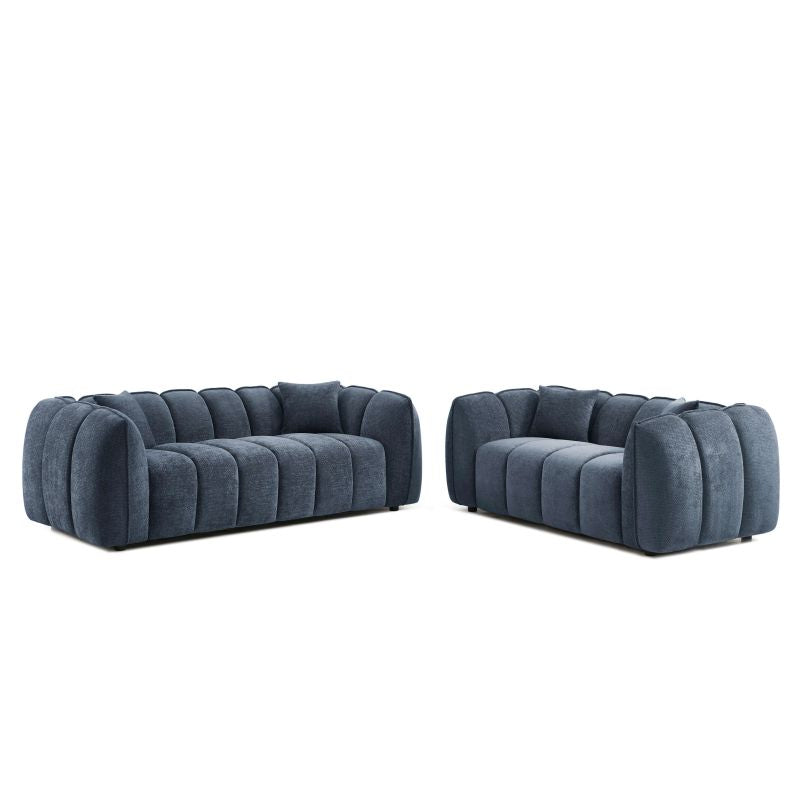 Ensemble canapés droits fixes 3+2 places MATILDA tissu chenille bleu, style moderne